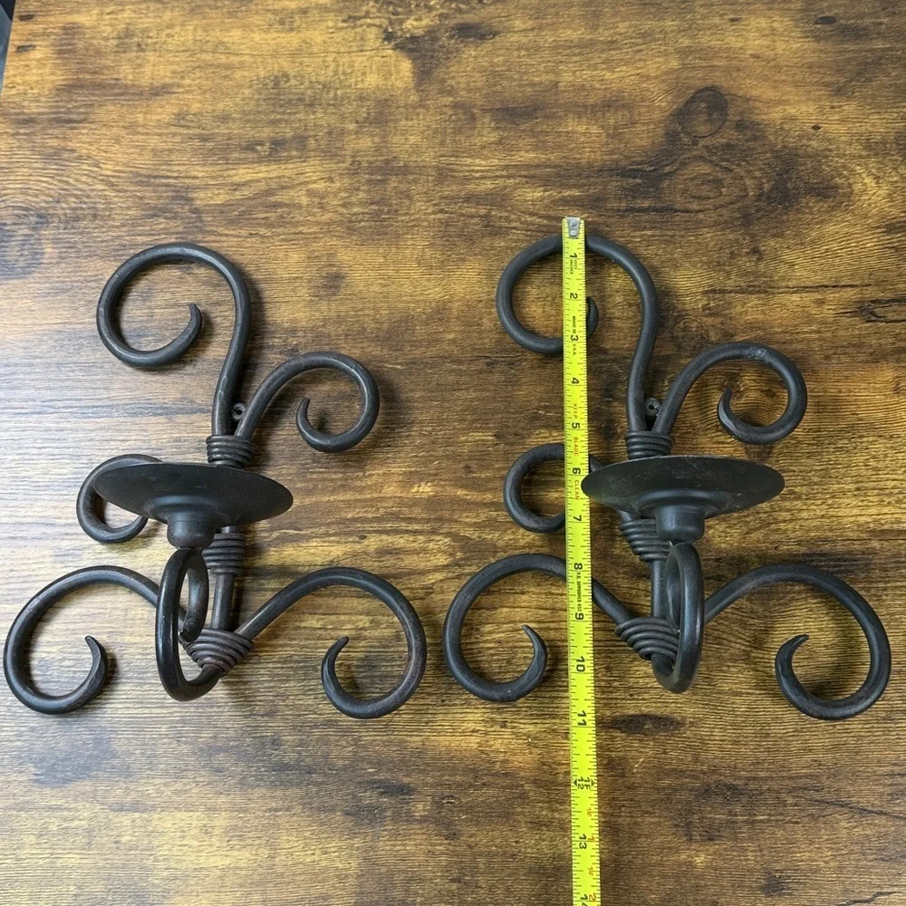 Elegant Black Brass Iron Wall Candle Holder Set 11” x 8”